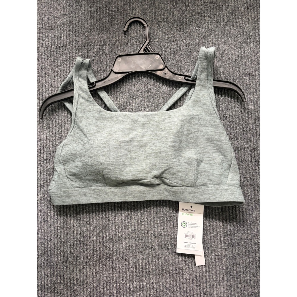 Athletic Works ButterCore Strappy Twist Back Sports Bra XL 16-18 Sage Green NWT